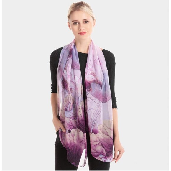 Scarfs Lightweight Print Floral Purple - Picture 1 of 4